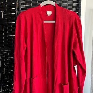 Chico's Bold Red Ribbed Cardigan